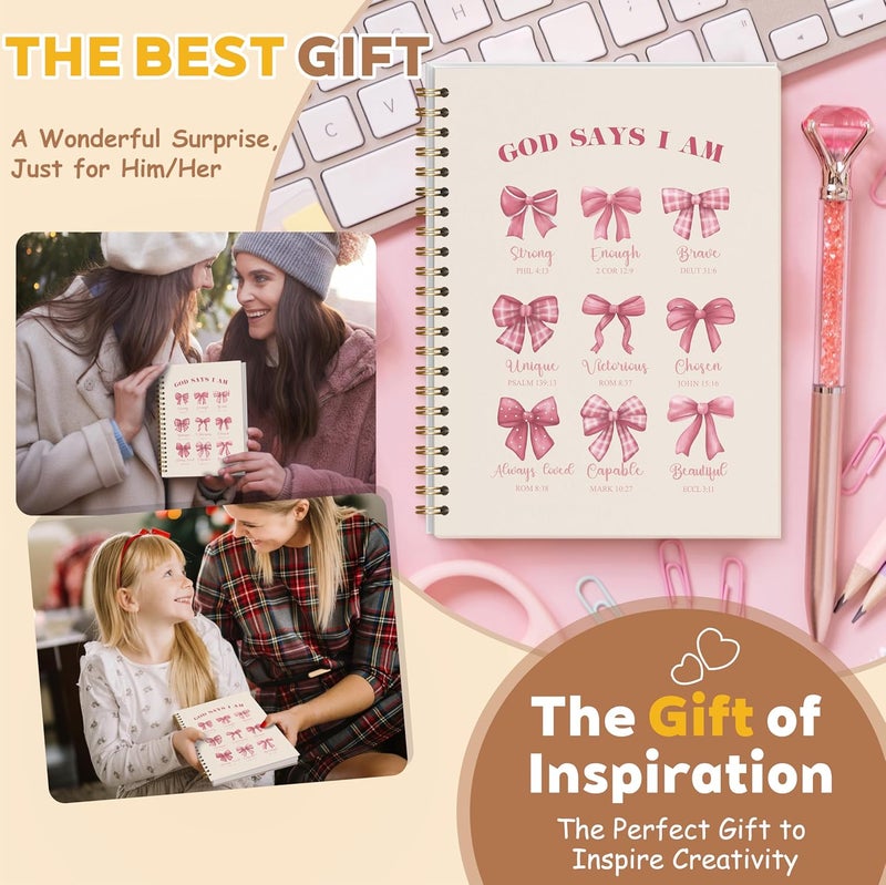 KIDEAR Christian Journal for Women, Prayer Notebook for Bible Study Notes,Cute Pink Bow Faith Journal,Coquette Preppy Christian Gifts for Teen Girls,Church Note Bible Study Supplies - A10 - Image 4